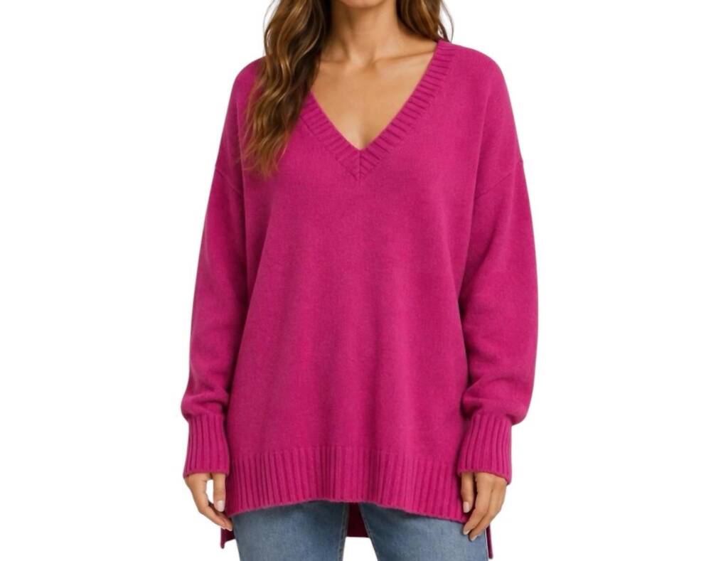 NEW Z SUPPLY autumn v-neck sweater in jewel pink